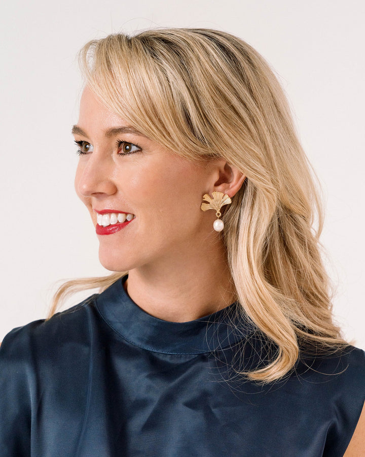 Susan Shaw Pearl Ginkgo Drop Earrings