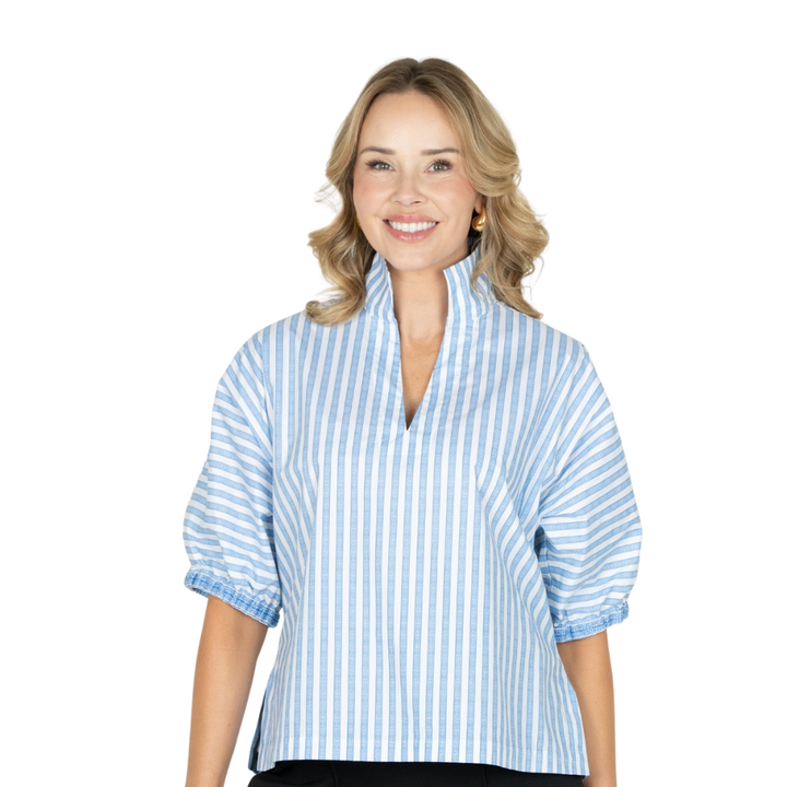 Emily McCarthy Poppy Top French Blue Stripe
