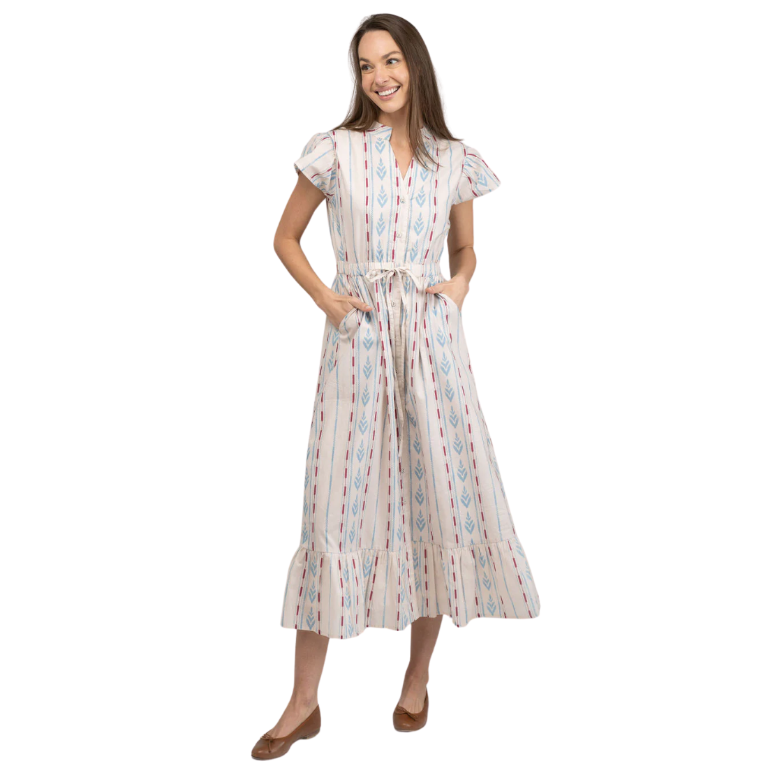 Beau & RO Flutter Midi Dress Ikat Stripe M