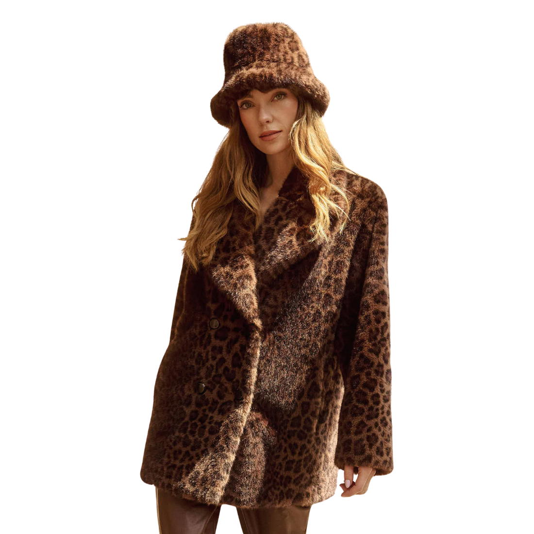 Joseph Ribkoff Faux Fur Leopard Bucket Hat