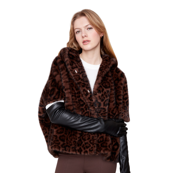 Renuar Leopard Fur Hooded Cape