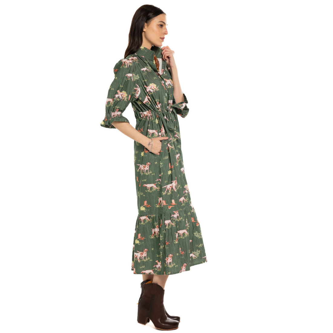 Holly Shae Catherine Dress Hunt Dog Green Cord