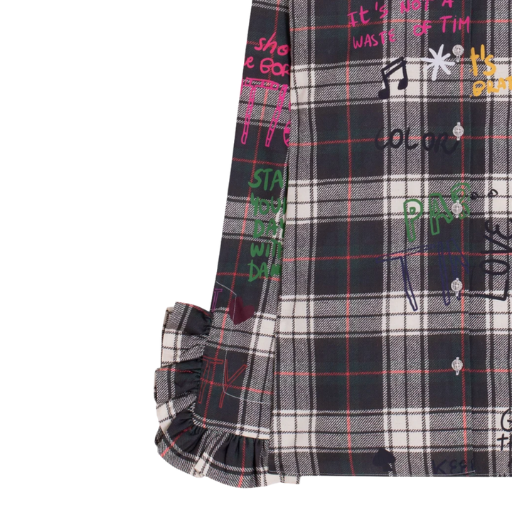Vilagallo Plaid Graffiti Ruffle Top