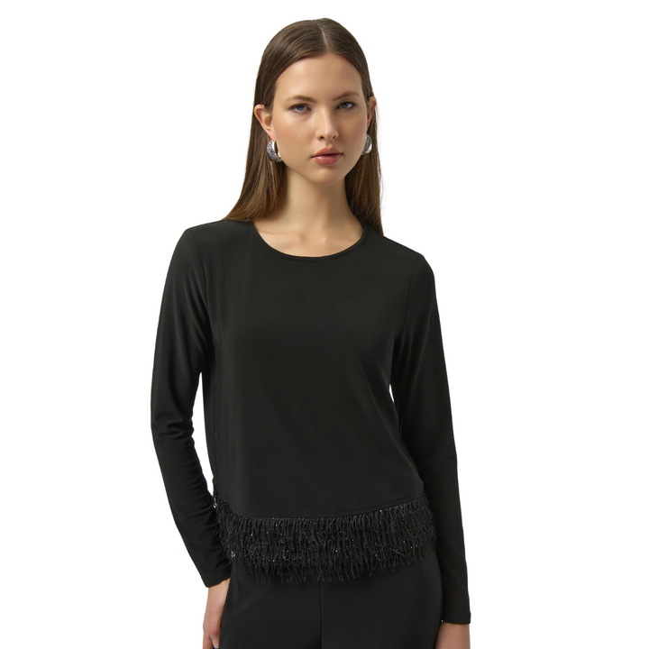Joseph Ribkoff Novelty Knit Fringe Hem Top