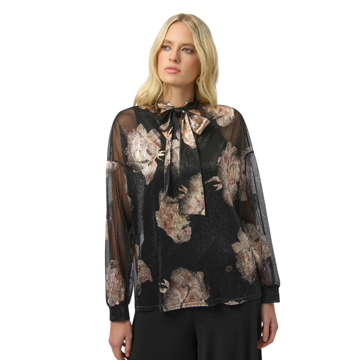 Joseph Ribkoff Plissé Knit Foiled Floral Top