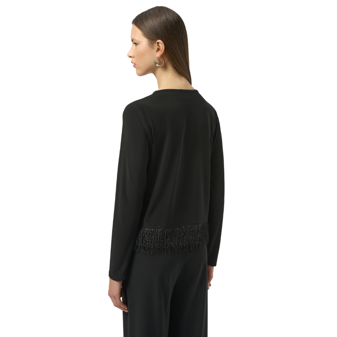Joseph Ribkoff Novelty Knit Fringe Hem Top