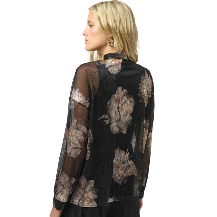Joseph Ribkoff Plissé Knit Foiled Floral Top