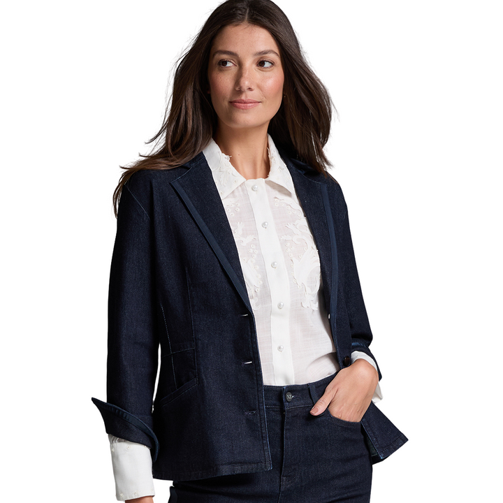 Nic + Zoe Ribbon Trim Denim Blazer