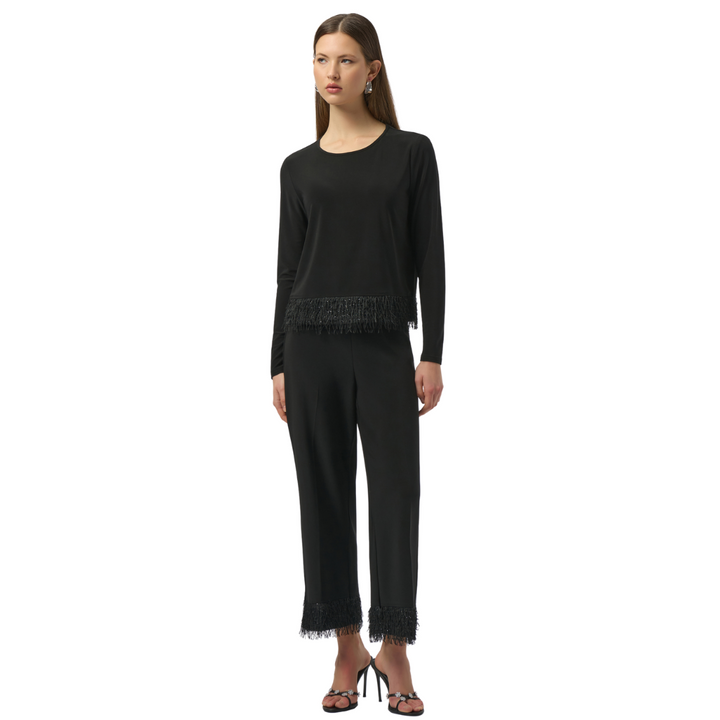 Joseph Ribkoff Novelty Knit Fringe Hem Pant