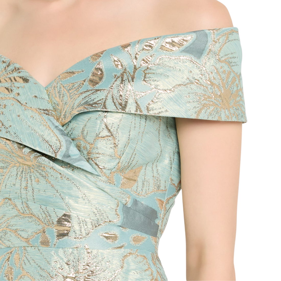 Teri Jon Jacquard Floral Off Shoulder Dress