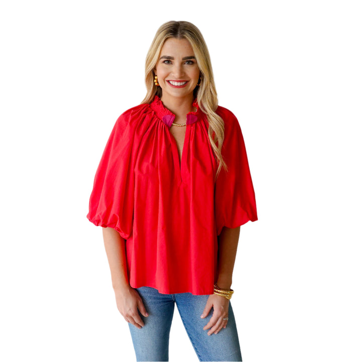 Caryn Lawn Camille Top Red & Pink