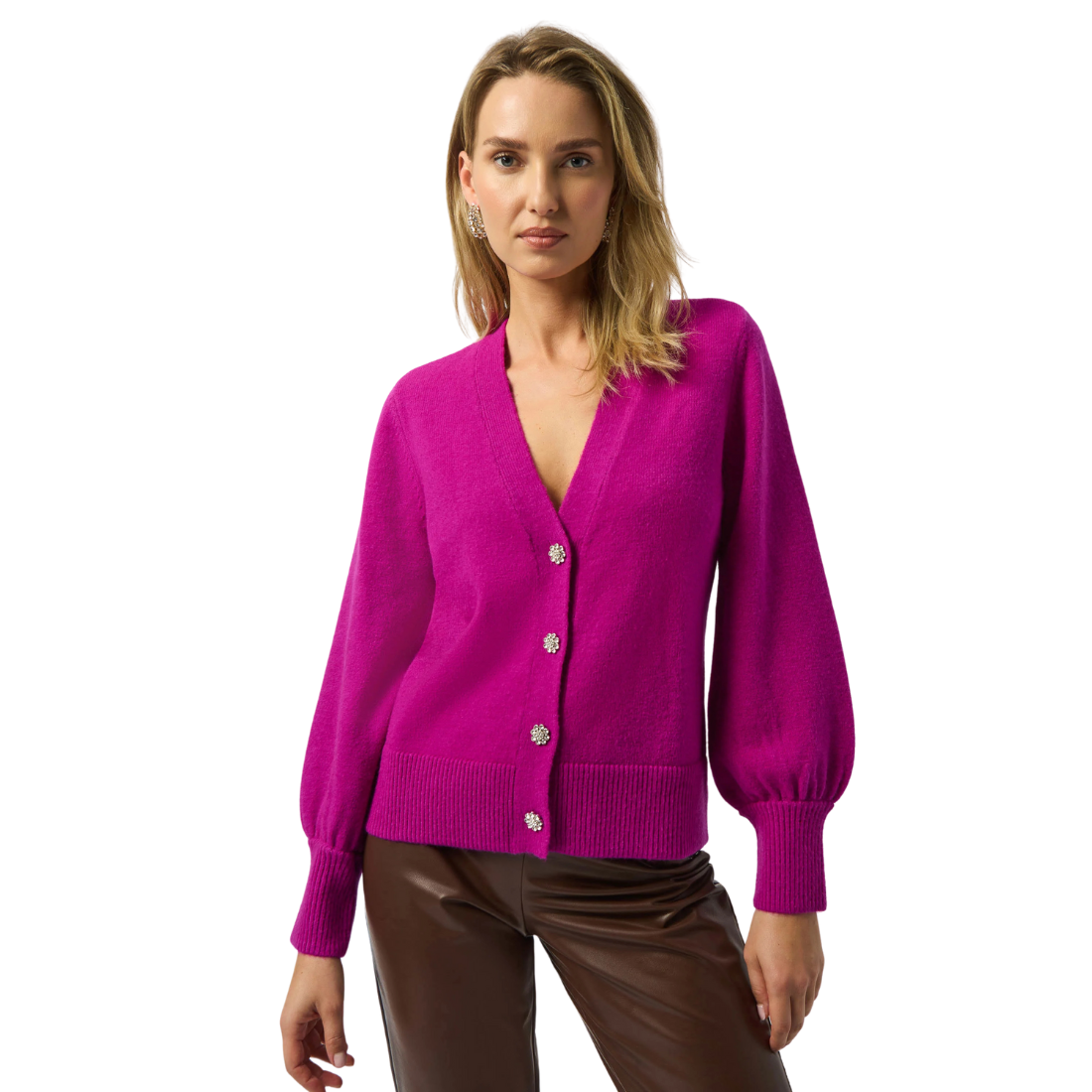 Joseph Ribkoff Sweater Knit Cardigan with Puff Sleeves – Amelia's