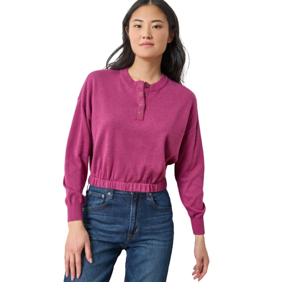 Lilla P Elastic Waist Henley Sweater