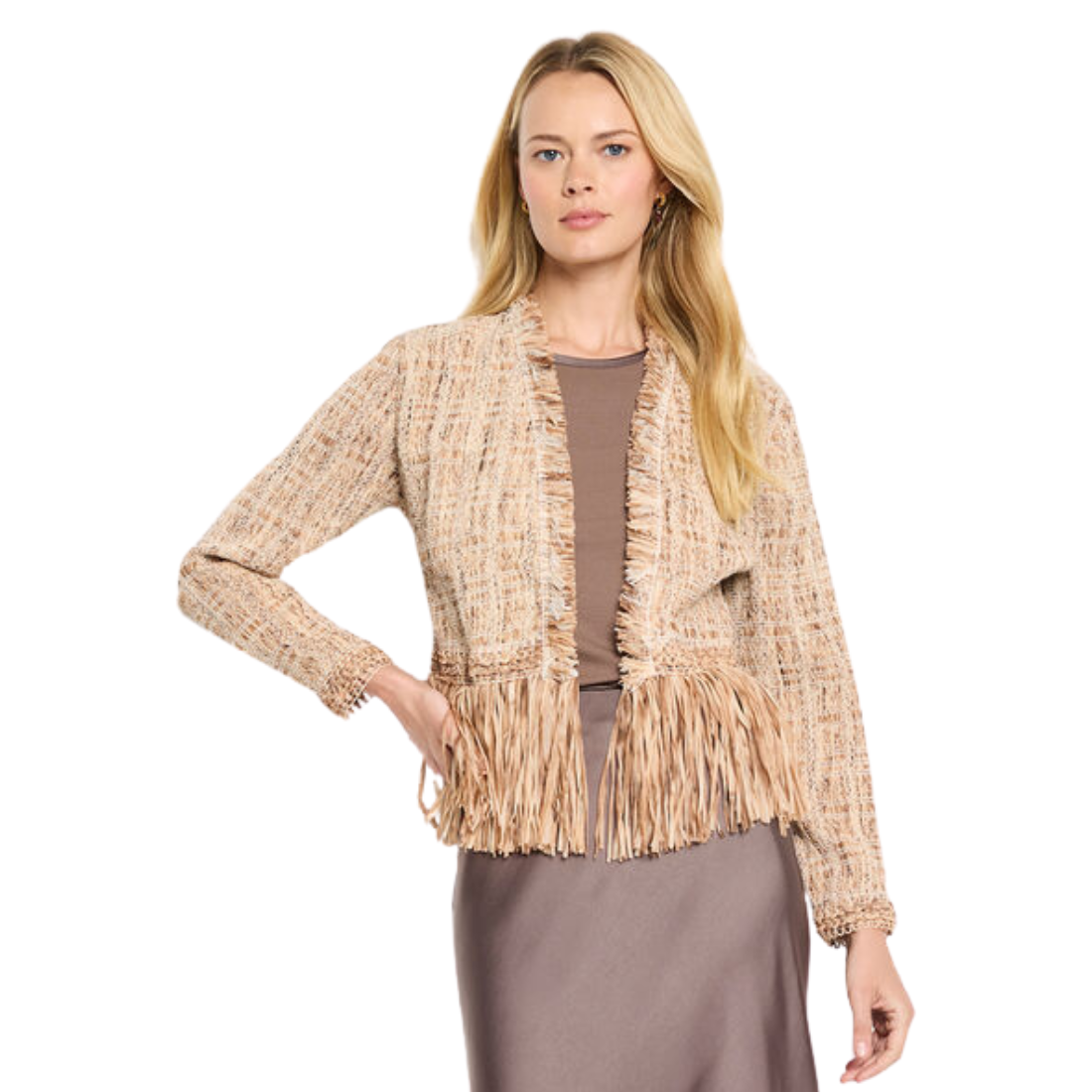 Nic + Zoe Cork Fringe Knit Jacket