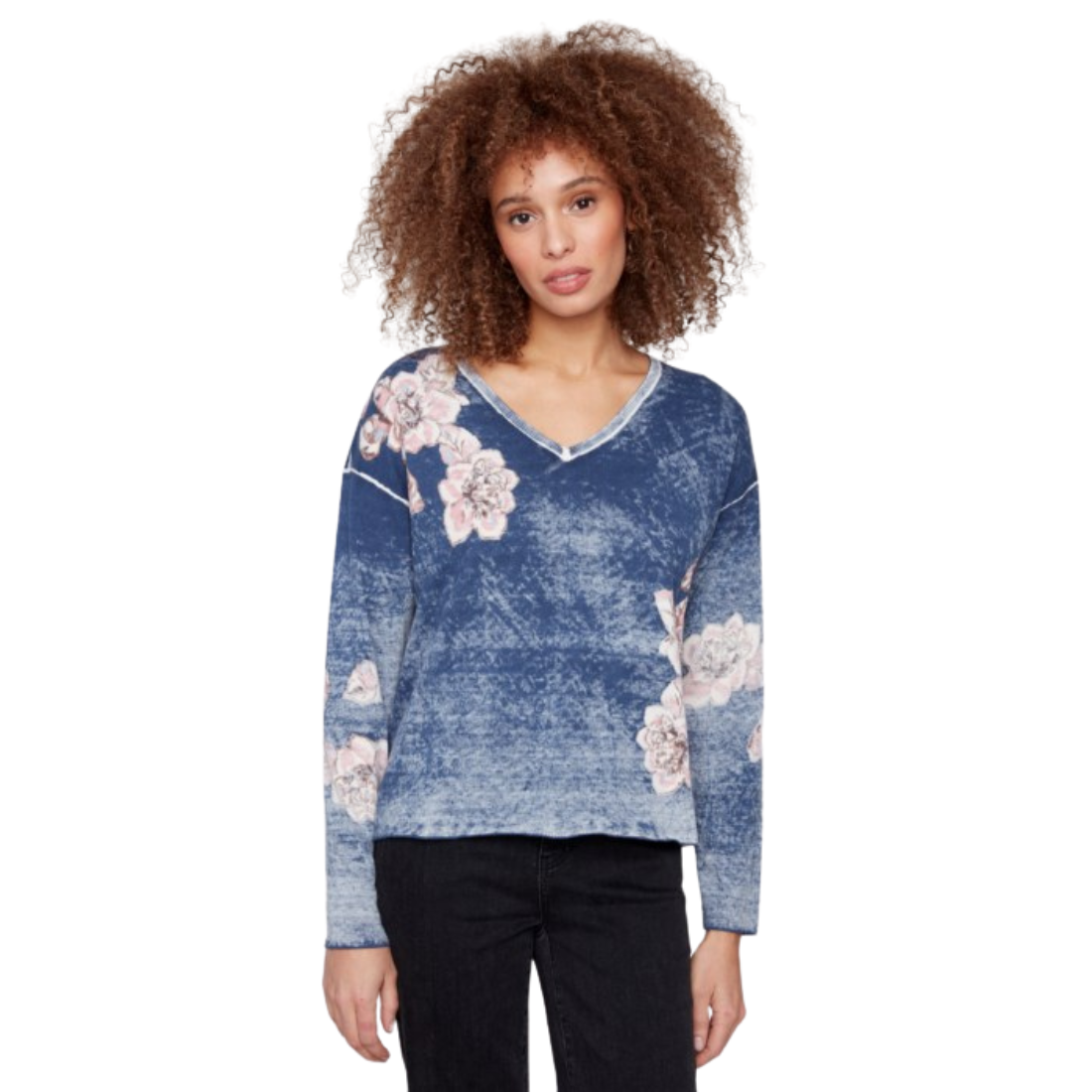 Charlie B Reverse Printed V-Neck Sweater