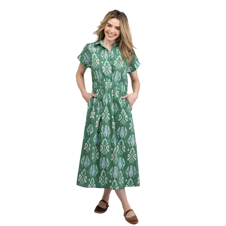 Beau & Ro Lisa Dress Green Ikat