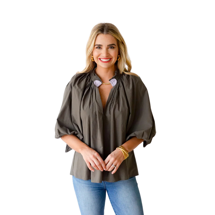 Caryn Lawn Camille Top Army & Lavender