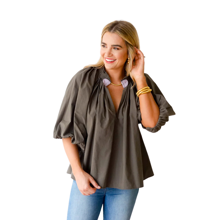 Caryn Lawn Camille Top Army & Lavender