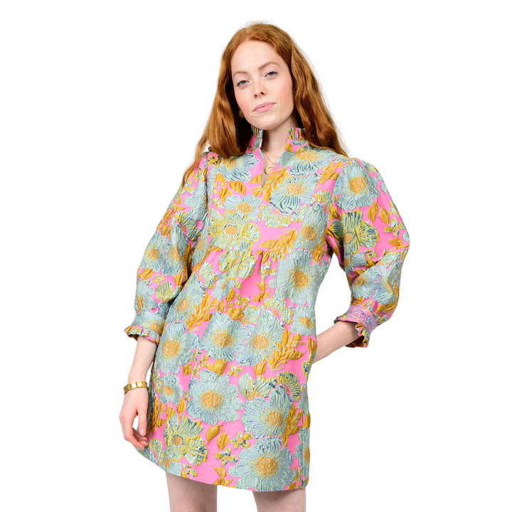 Uncle Frank Brocade Ruffled Trim Dress