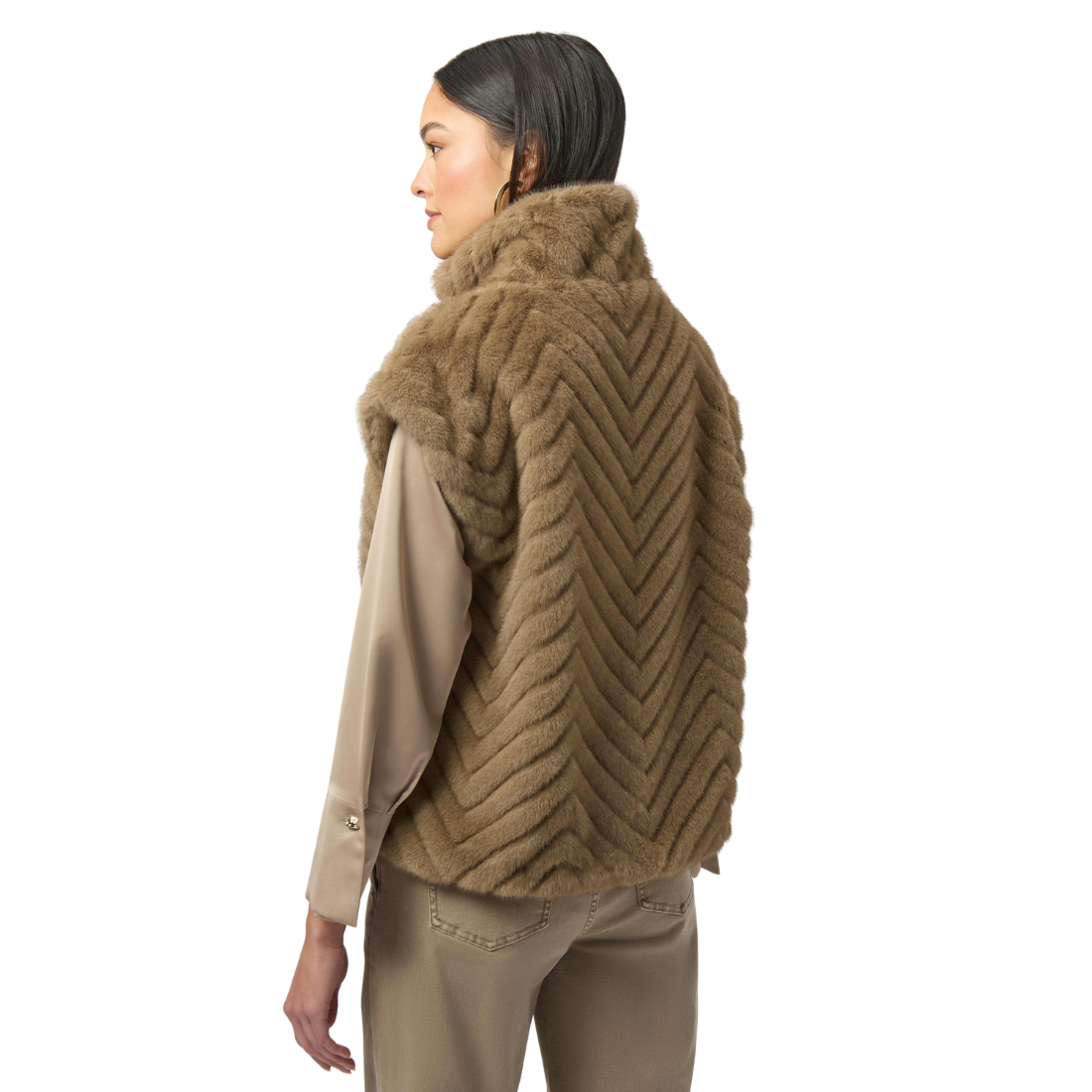 Joseph Ribkoff Chevron Faux Fur Mock Neck Vest