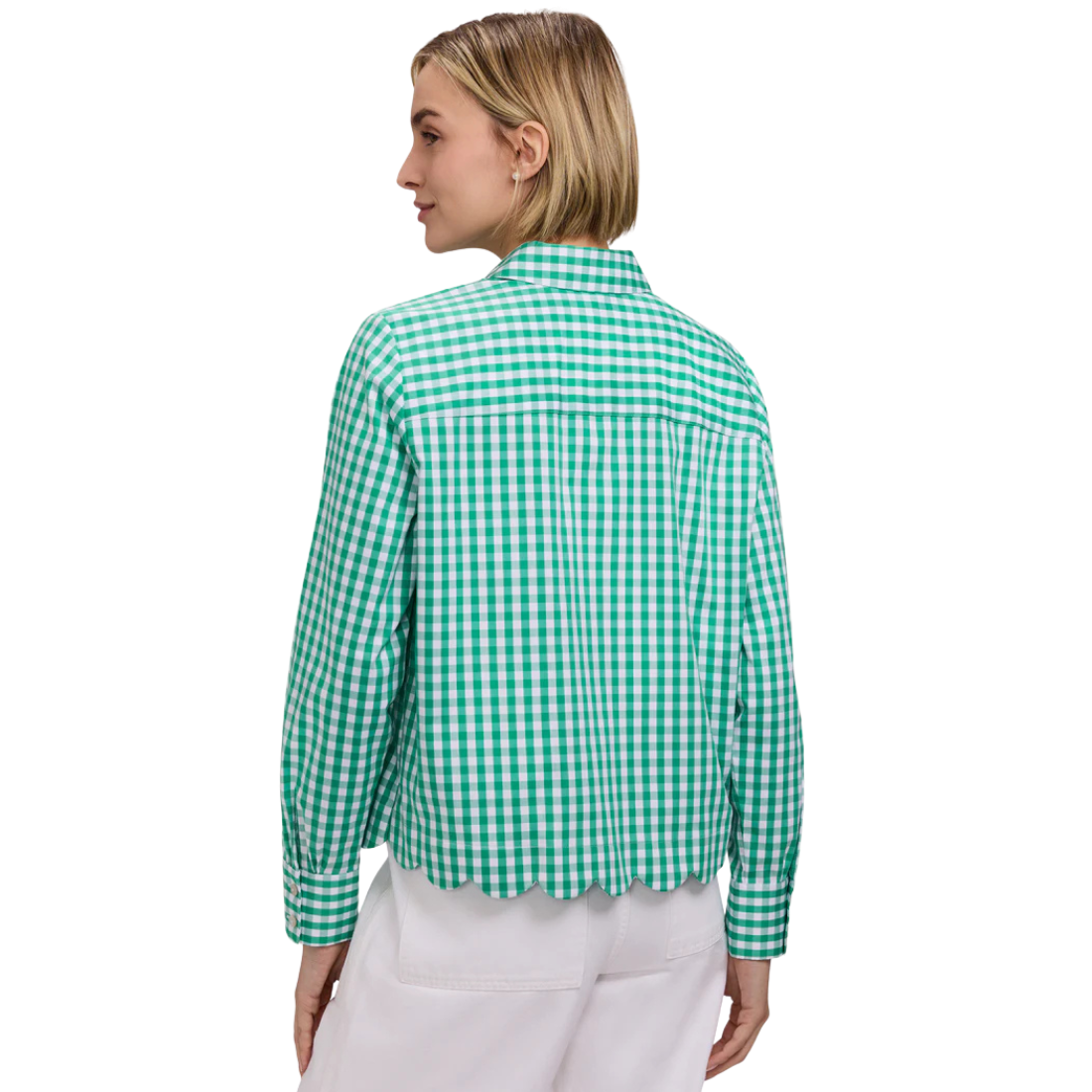 Foxcroft Scarlett Gingham Scalloped Top