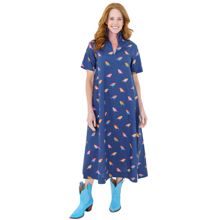 Caryn Lawn Georgia Bird Dress Navy