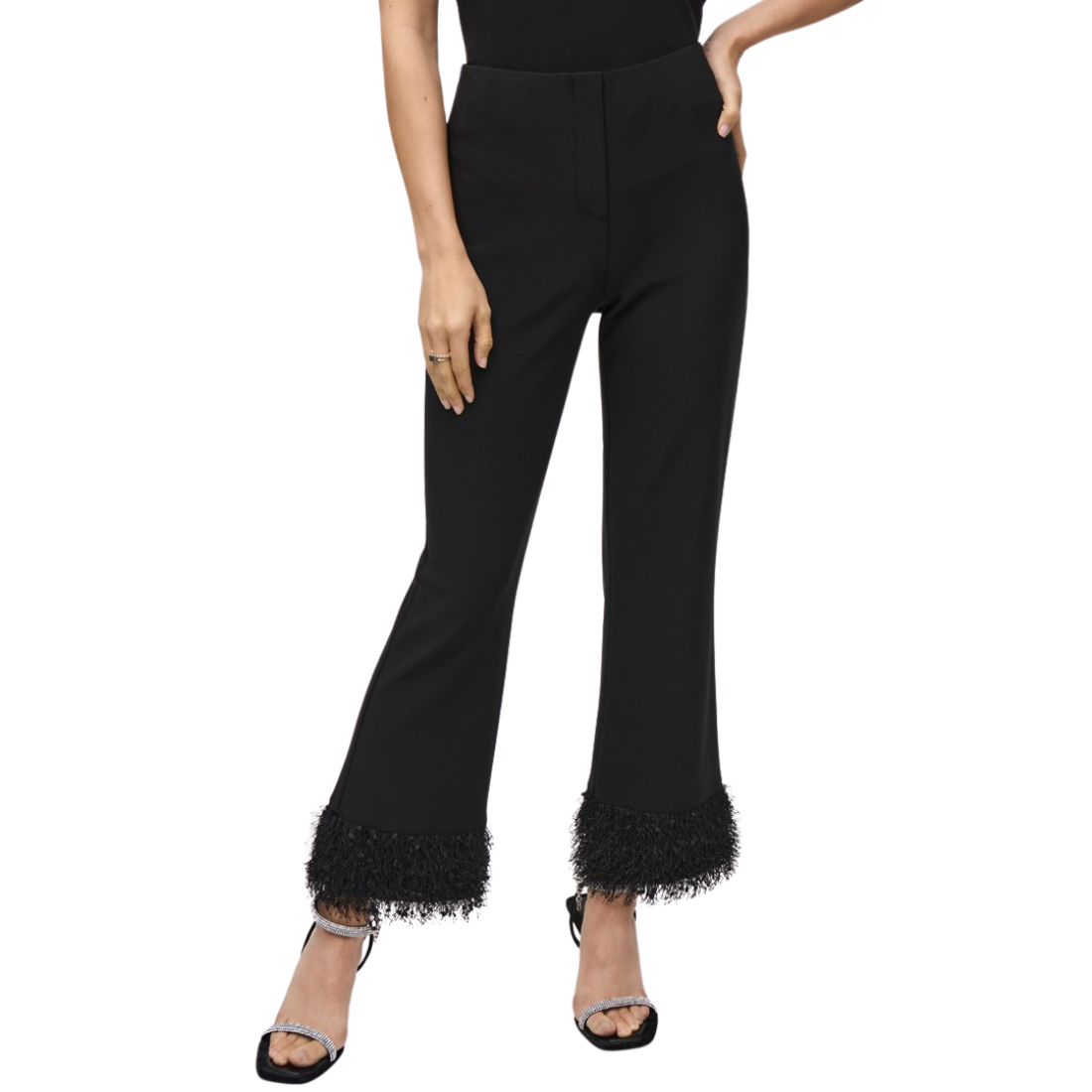 Joseph Ribkoff Silky Knit Fringe Hem Flare Pant