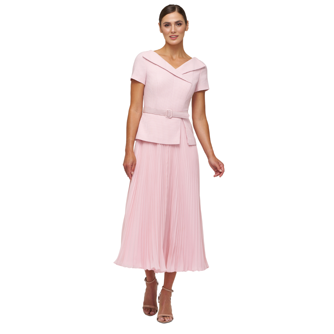 open lace back dress Lovely Light Blue And Pink Tea Length Graduation Dresses, Pink Short P –  formalgowns main image 0