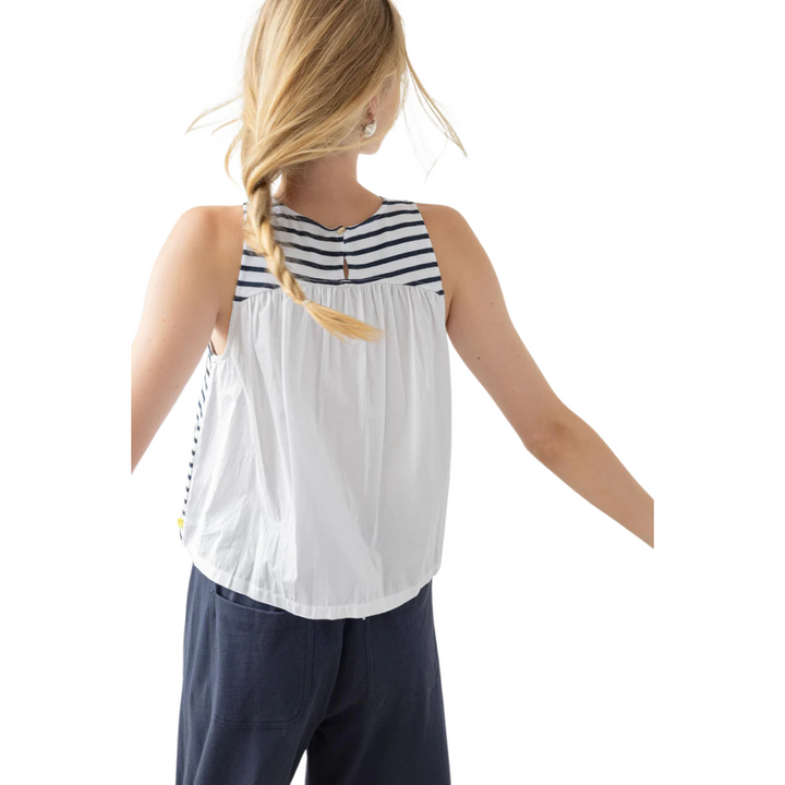 Lilla P Mixed Media Stripe Tank Navy