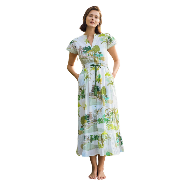 Beau & Ro Flutter Midi Dress Blakely Palm