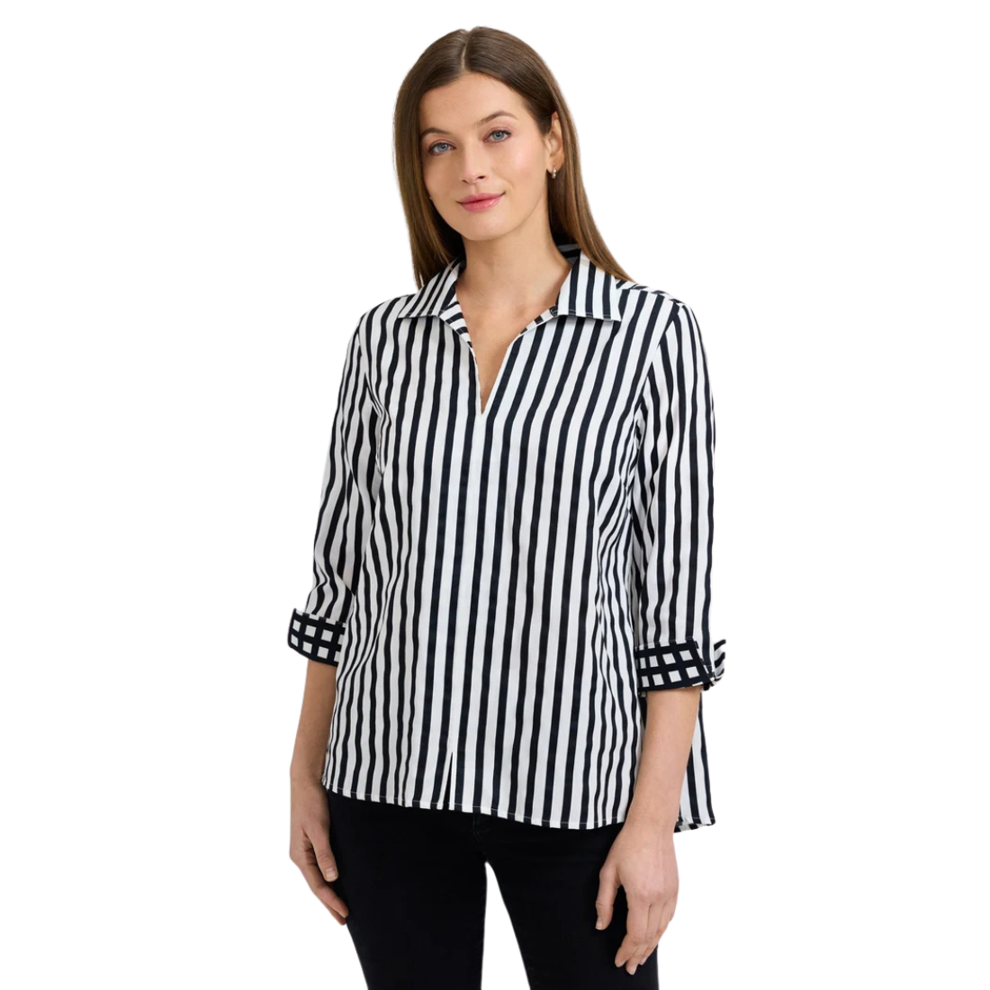 Foxcroft Agnes Gingham Stripe Top