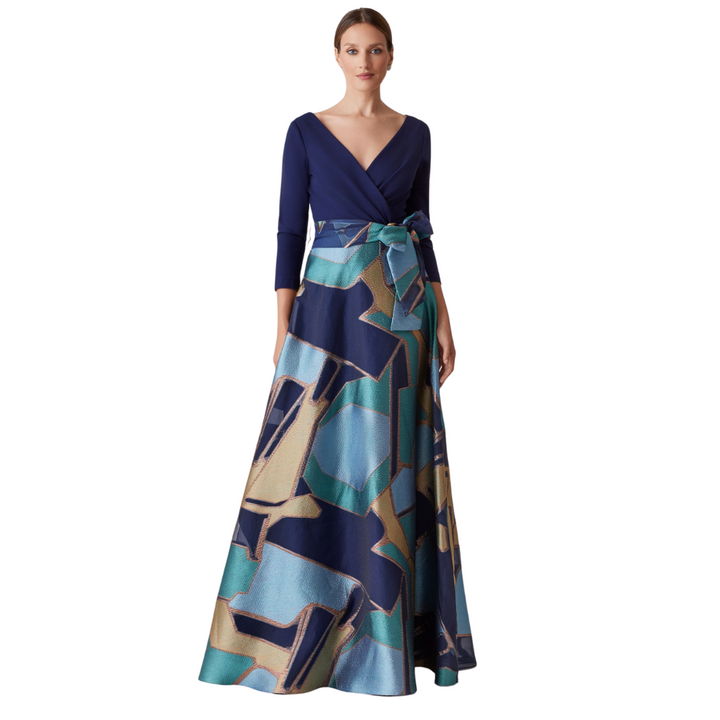 Teri Jon 3/4 Sleeve Organza Geometric Gown