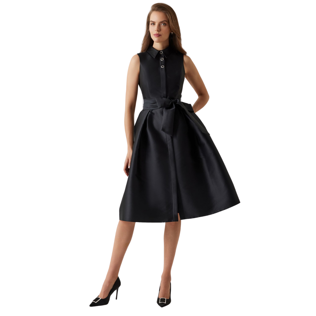 Teri Jon Mikado Sleeveless Shirt Dress