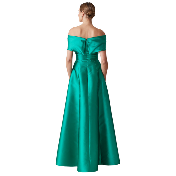 Teri Jon Mikado Off Shoulder Twist Gown