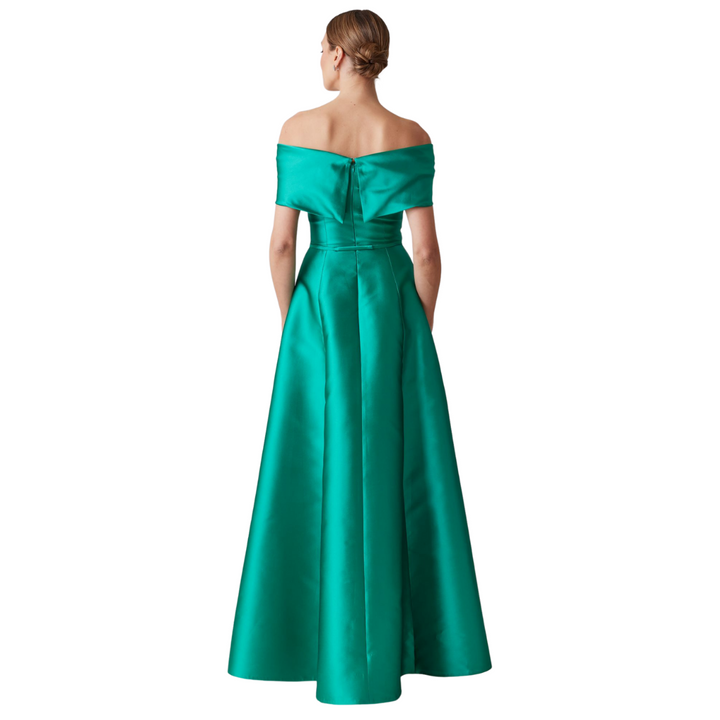 Teri Jon Mikado Off Shoulder Twist Gown