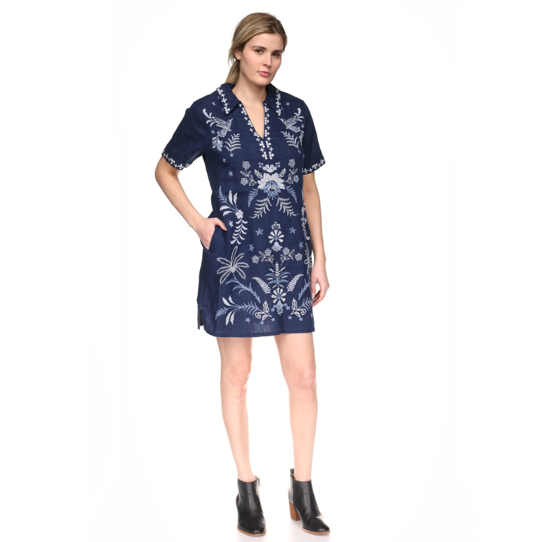 Johnny Was Linen Henley Dress Winona