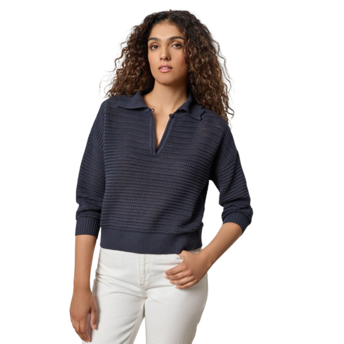 Lilla P Scalloped Collar Sweater Navy