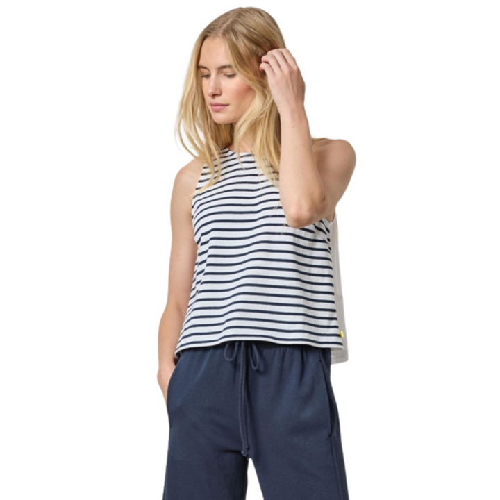 Lilla P Mixed Media Stripe Tank Navy