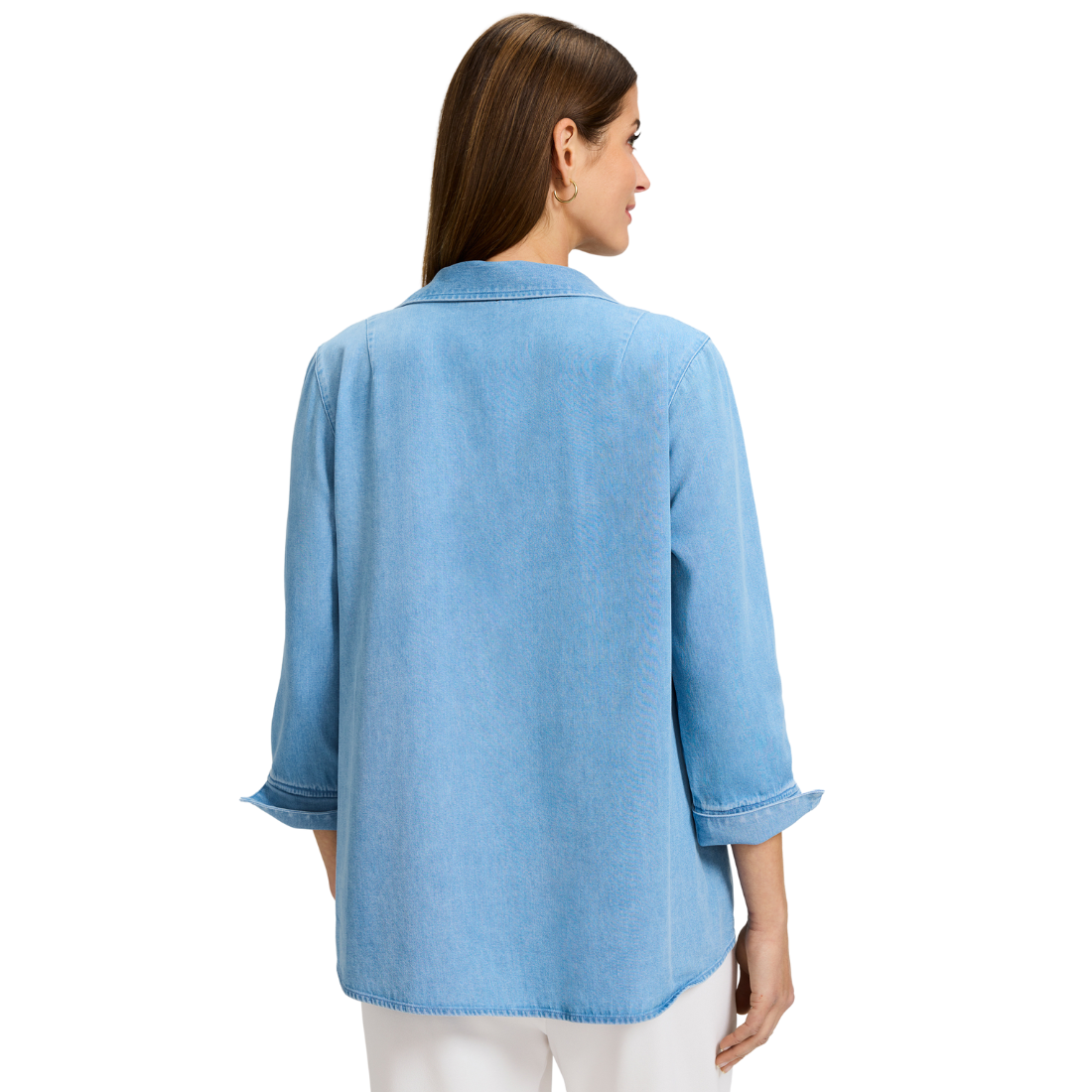 Foxcroft Agnes 3/4 Denim Shirt Bleach Wash