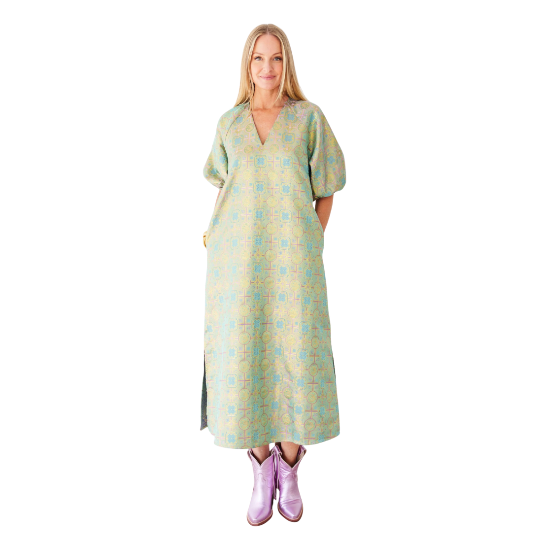 Caryn Lawn Coco Dress Jacquard Lime
