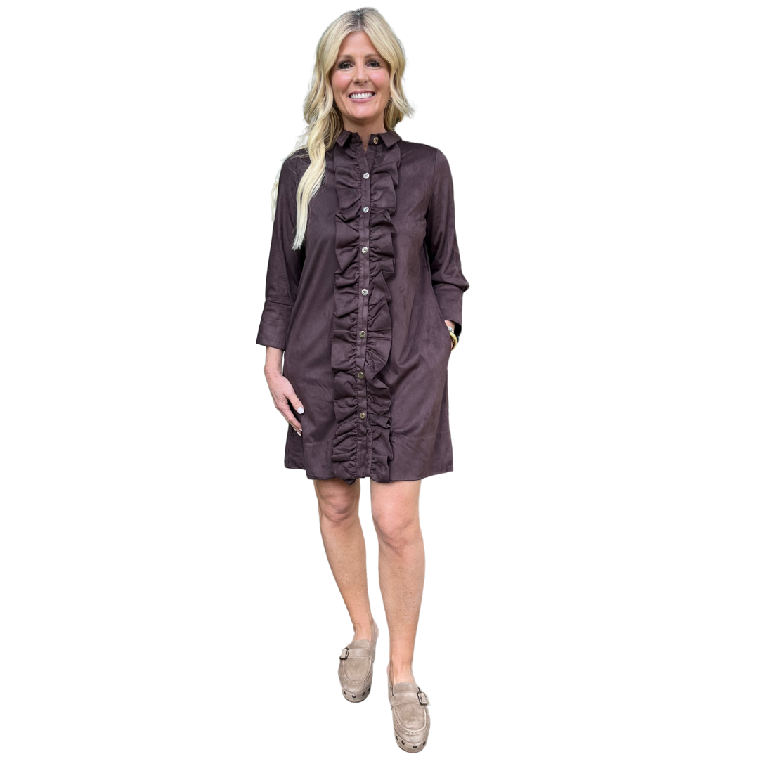 Gretchen Scott Ruffle Rumble Dress Espresso