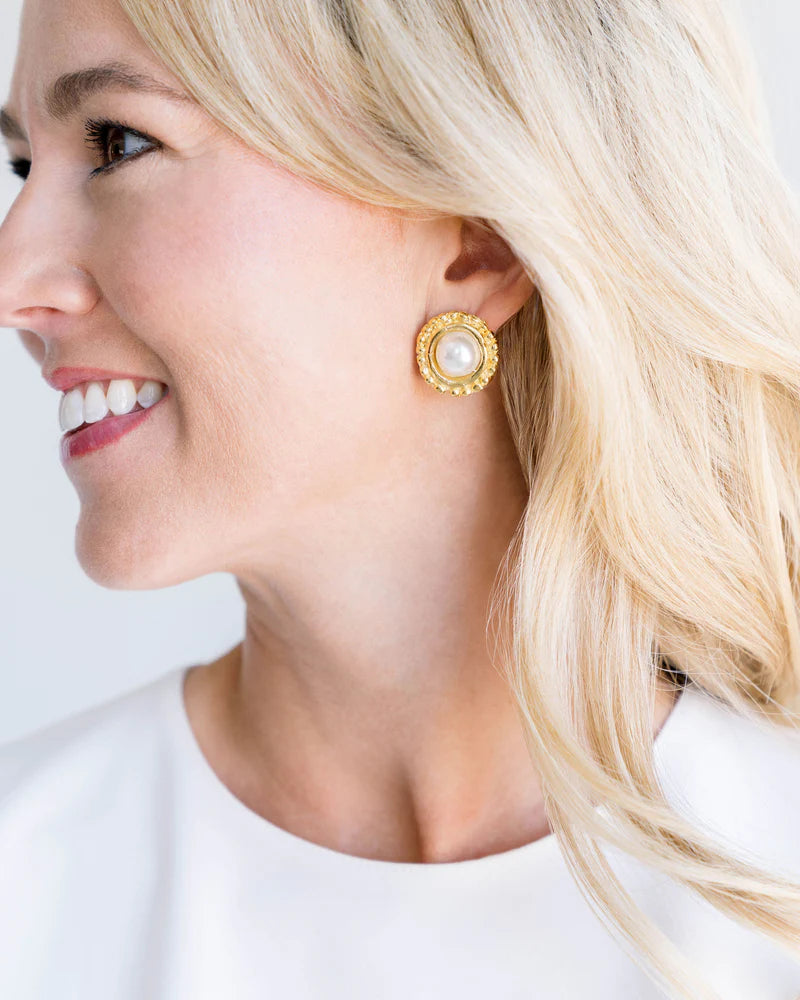 Susan Shaw Gold & Pearl Clip Earrings