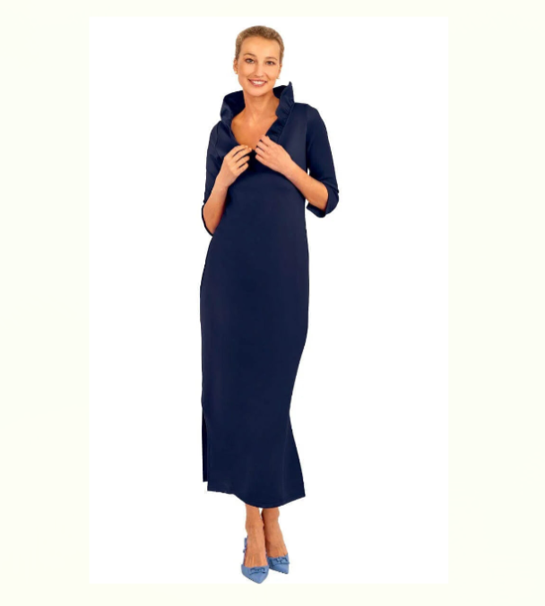 Gretchen Scott Ruffle Neck Maxi Navy XS Gretchen Scott Ruffle Neck Maxi Navy XS