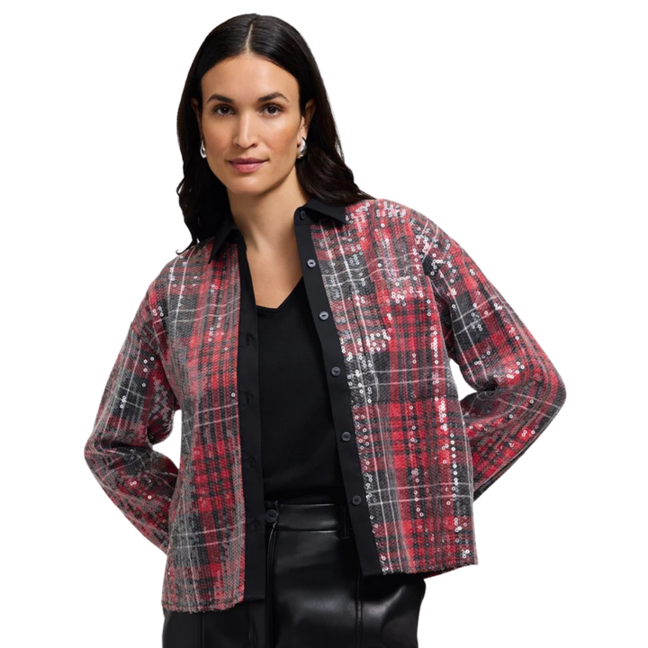 Foxcroft Marina Sequin Plaid Shirt
