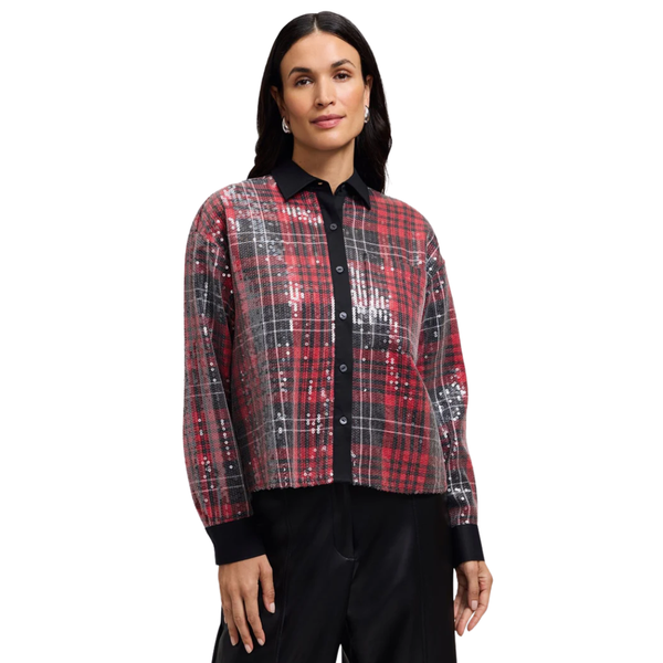 Foxcroft Marina Sequin Plaid Shirt