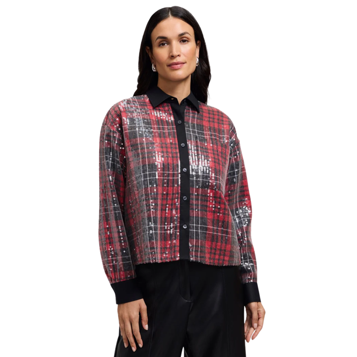 Foxcroft Marina Sequin Plaid Shirt