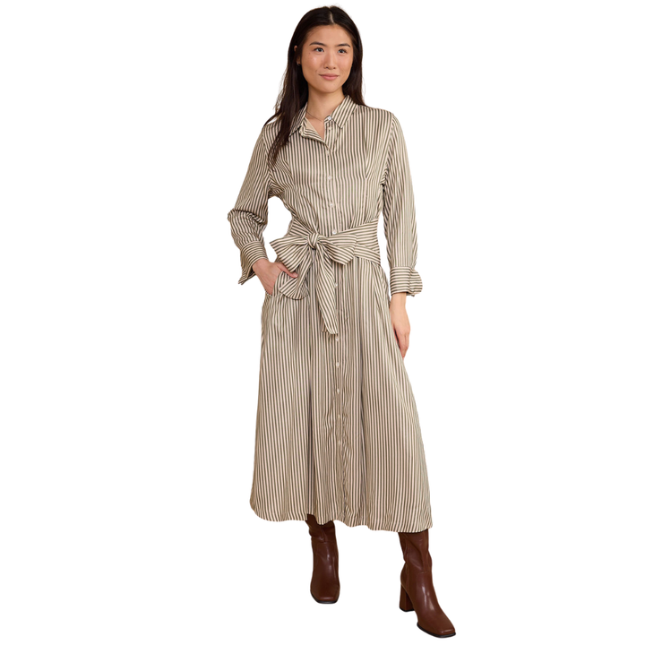 Thomas & Lourdes Miles Dress Olive Stripe