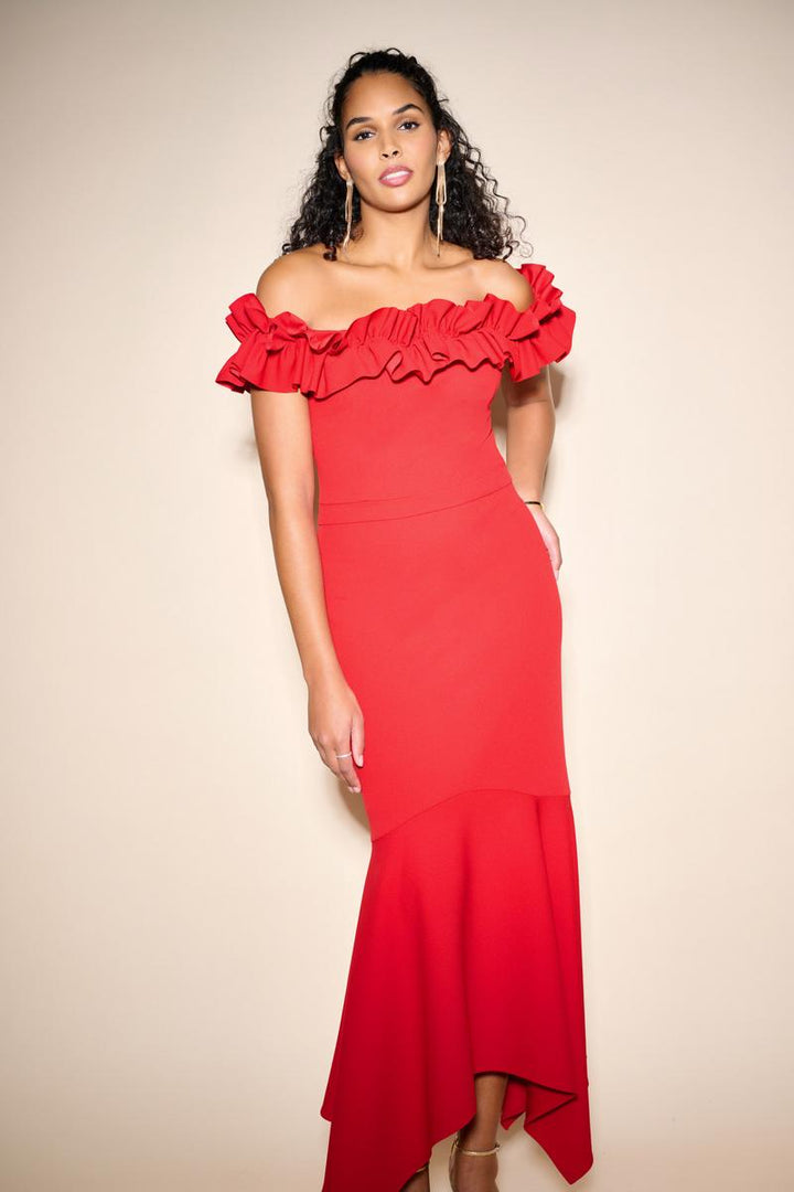 Joseph Ribkoff Ruffle Shoulder Dress