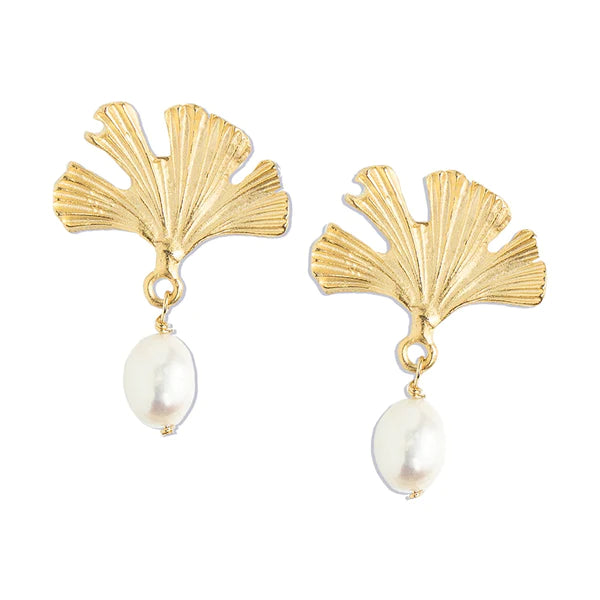 Susan Shaw Pearl Ginkgo Drop Earrings