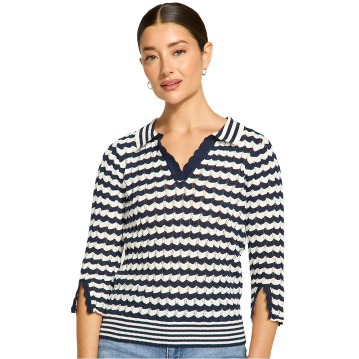 FDJ Polo Sweater Navy Stripe